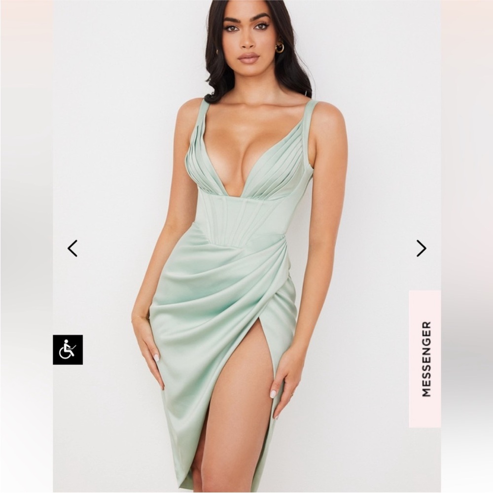 House of CB Faye pistachio satin corset dress